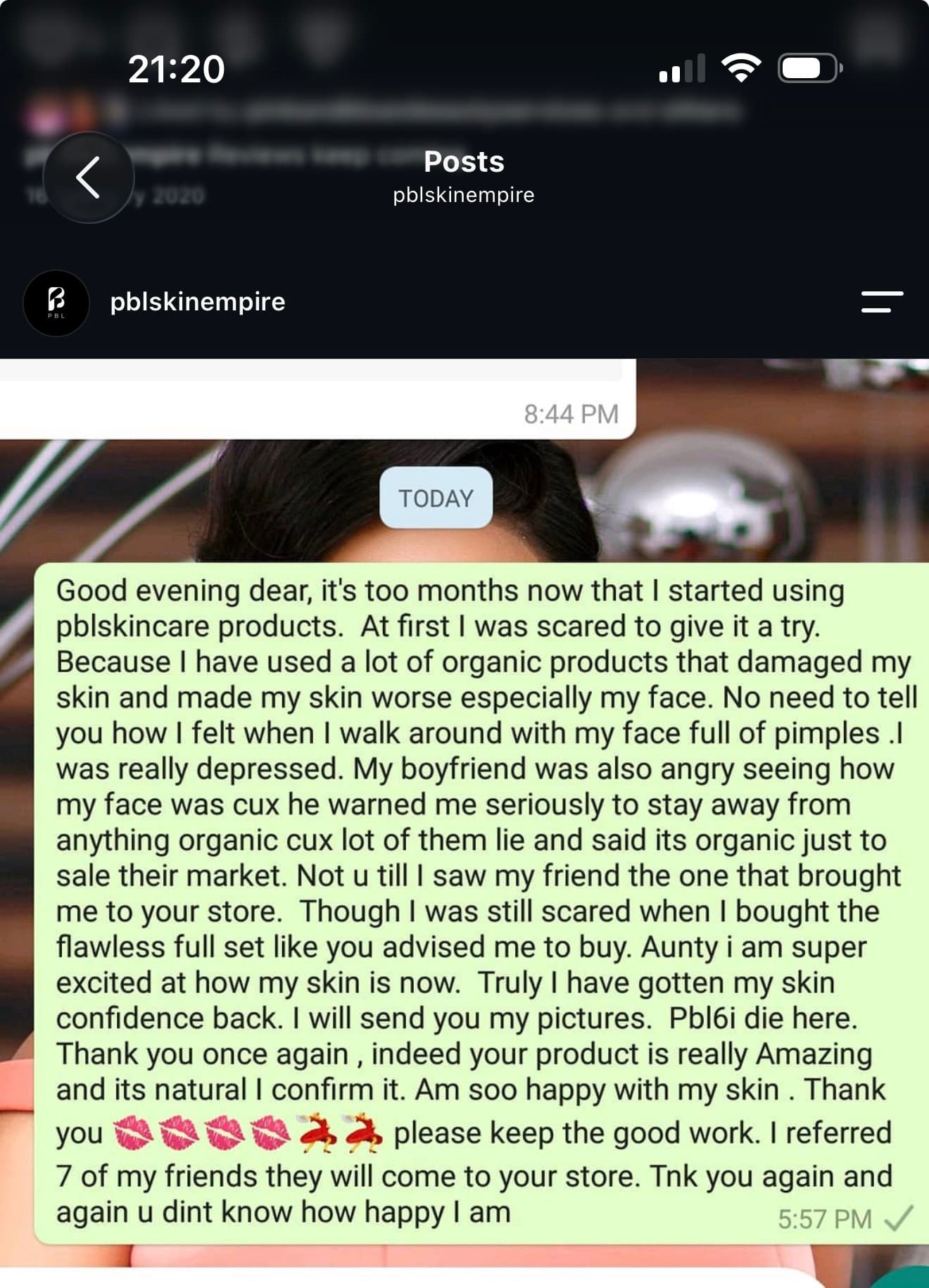 Customer feedback screenshot