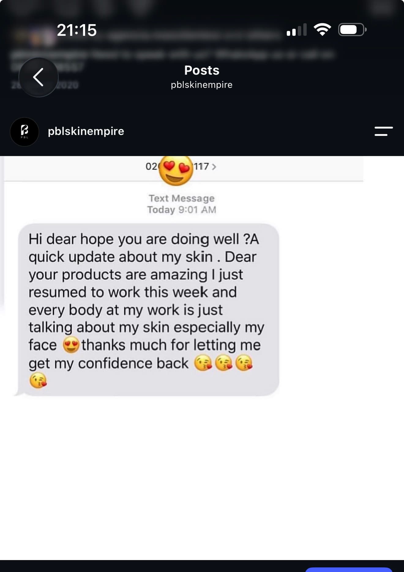 Customer feedback screenshot
